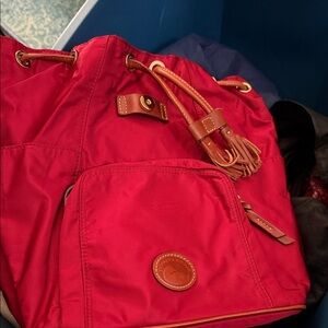 Dooney & Bourke Red Backpack with Brown Accents